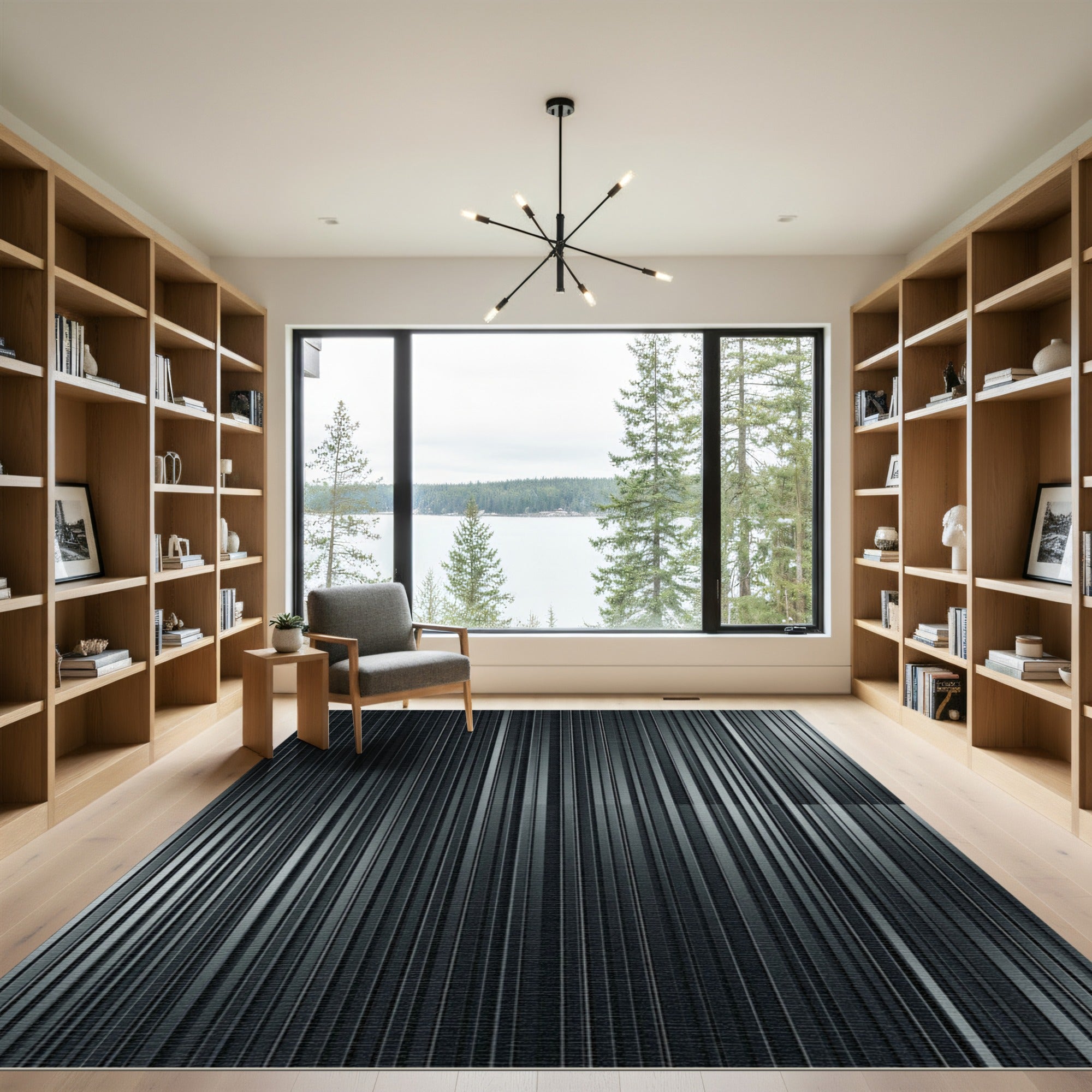 Modern Charcoal Vertical Stripe Rug