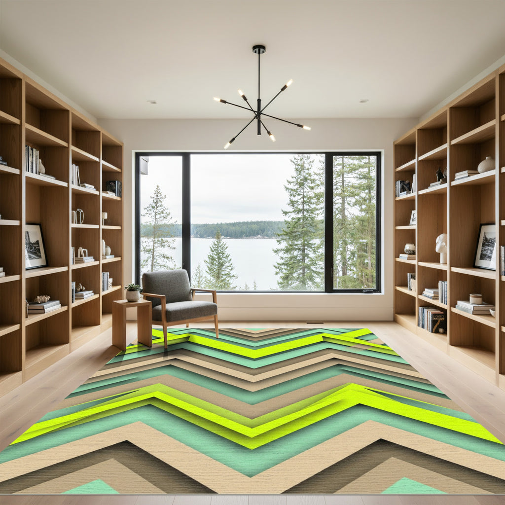 Modern Neon Lime Mint Chevron Geometric Rug