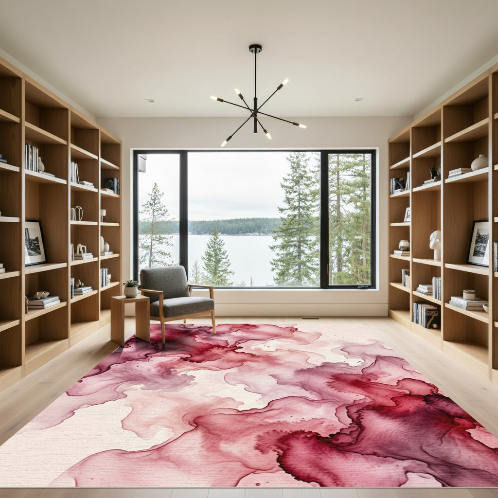 Crimson and Rose Fluid Abstraction Rug