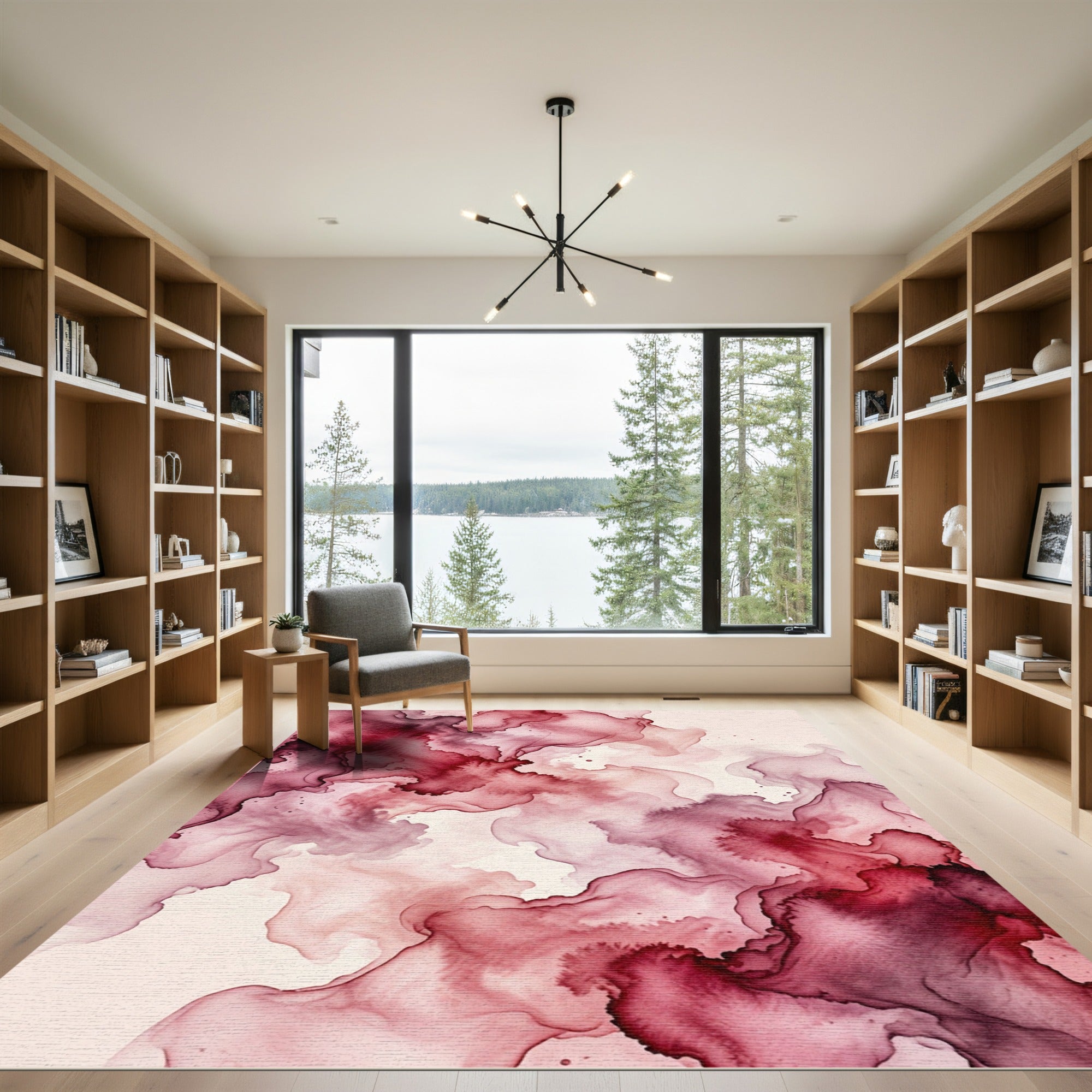 Crimson and Rose Fluid Abstraction Rug