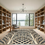 Ornate Cream and Charcoal Lattice Rug