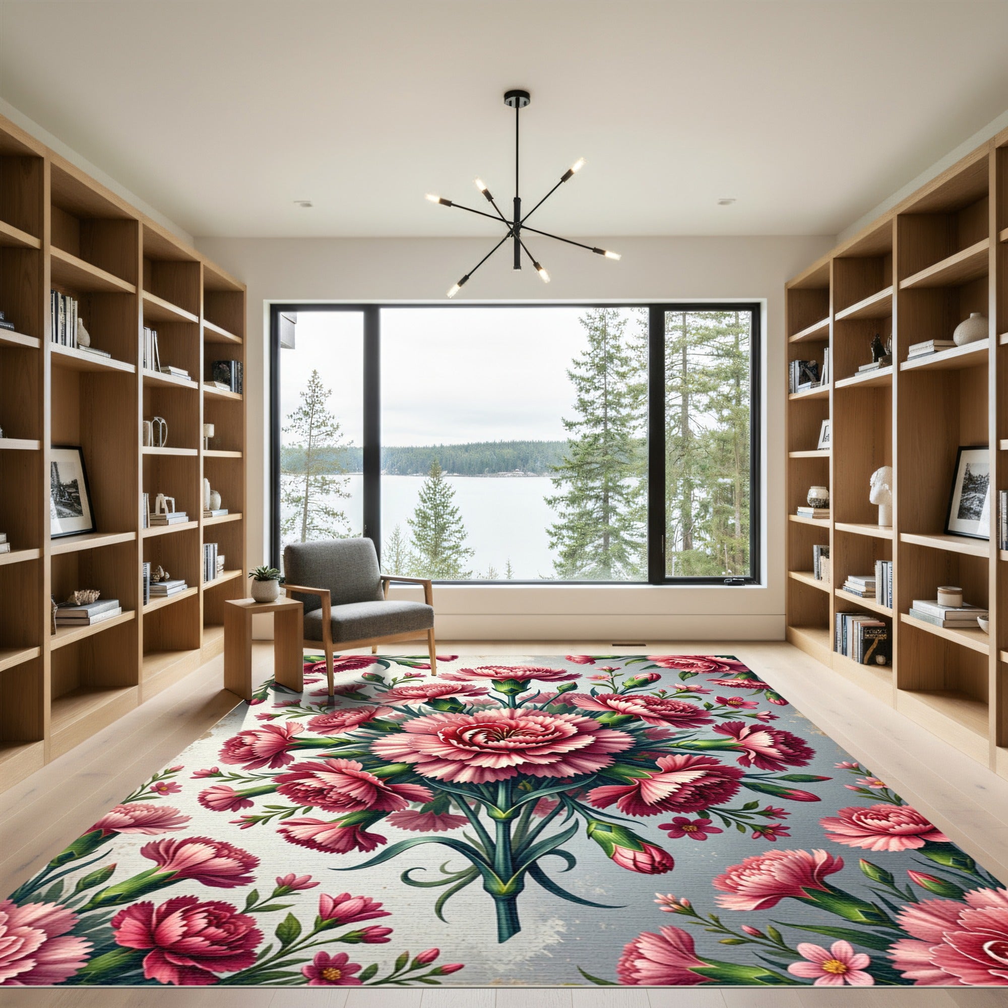 Pink Carnation Floral Botanical Arrangement Rug