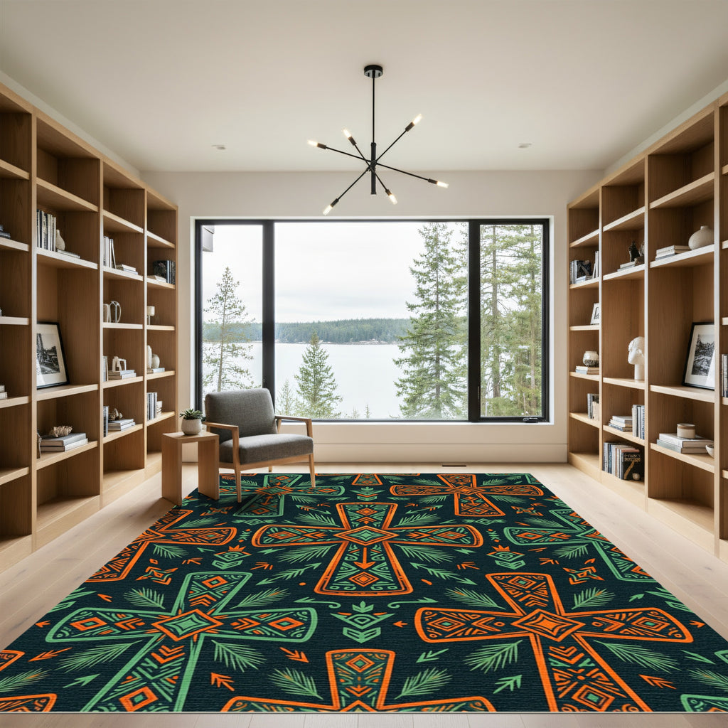Vibrant Forest Cross Folk Wallcovering Rug