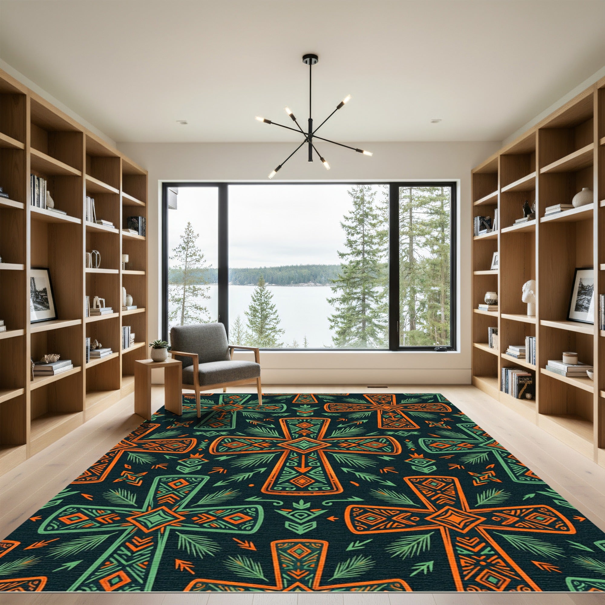 Vibrant Forest Cross Folk Wallcovering Rug