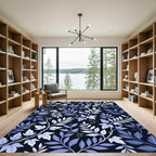 Midnight Blue Vine Leaf Artwork Rug