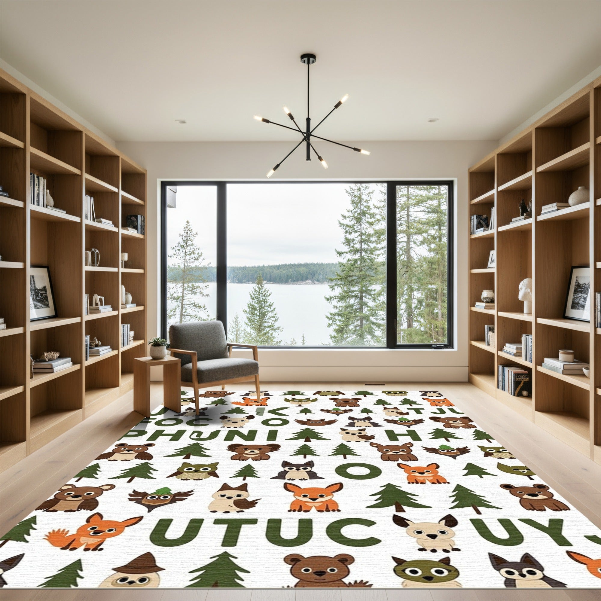 Woodland Animals Forest Tree Characters Rug