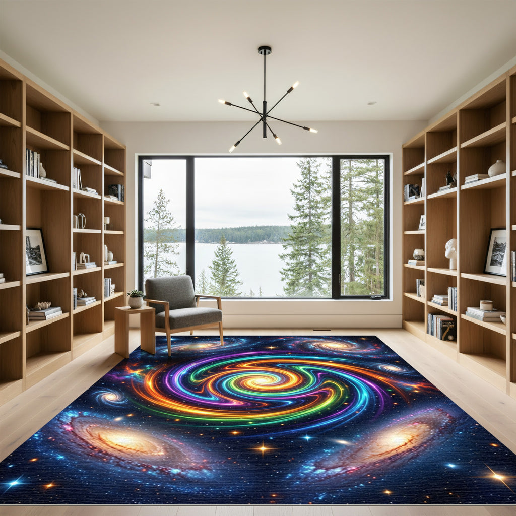 Vibrant Cosmic Swirl Galaxy Orbs Rug