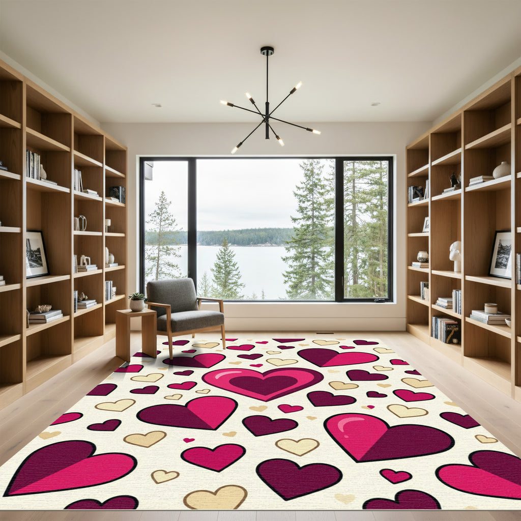 Layered Pink Plum Heart Scatter Rug