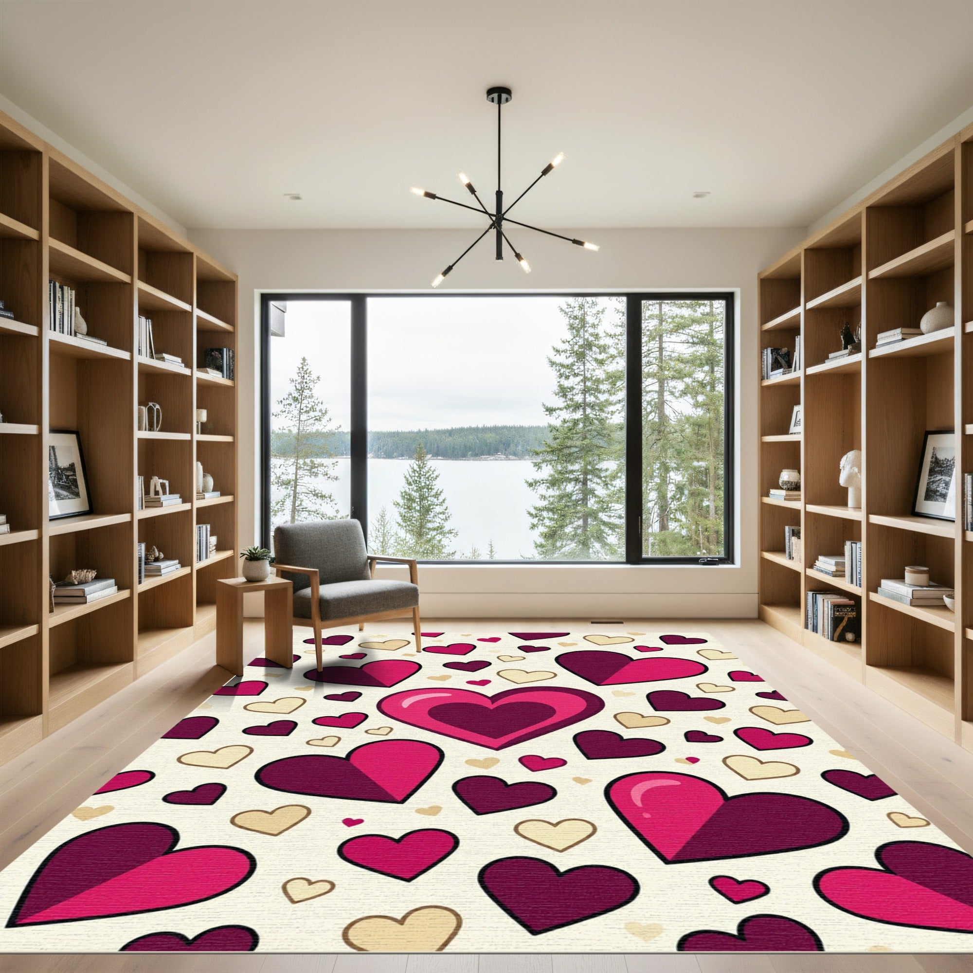 Layered Pink Plum Heart Scatter Rug