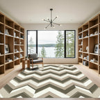 Modern Taupe Zigzag Step Geometric Area Rug
