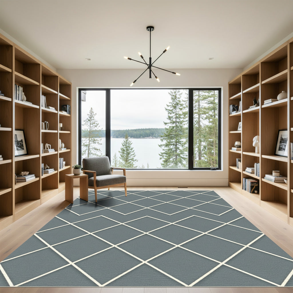 Minimalist Gray Diamond Lattice Grid Rug