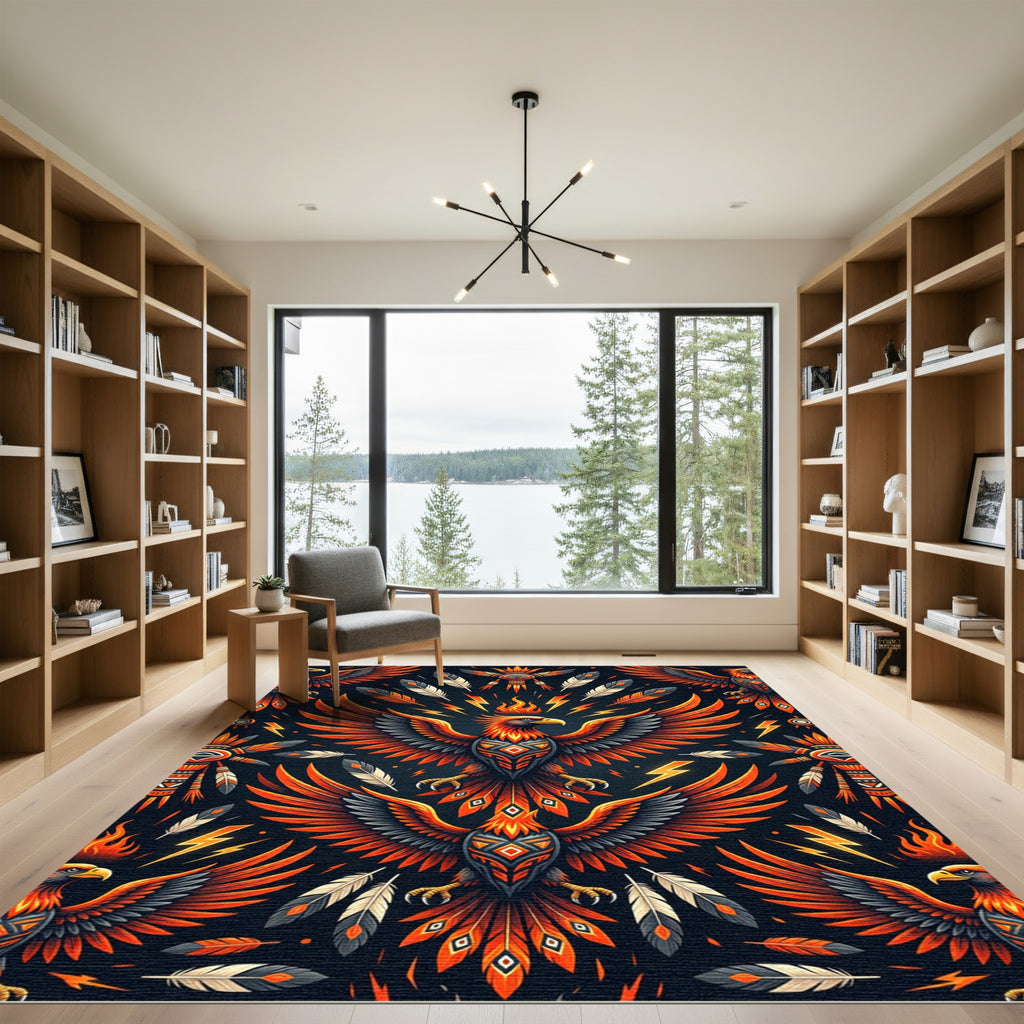 Vibrant Flaming Phoenix Tribal Thunder Rug