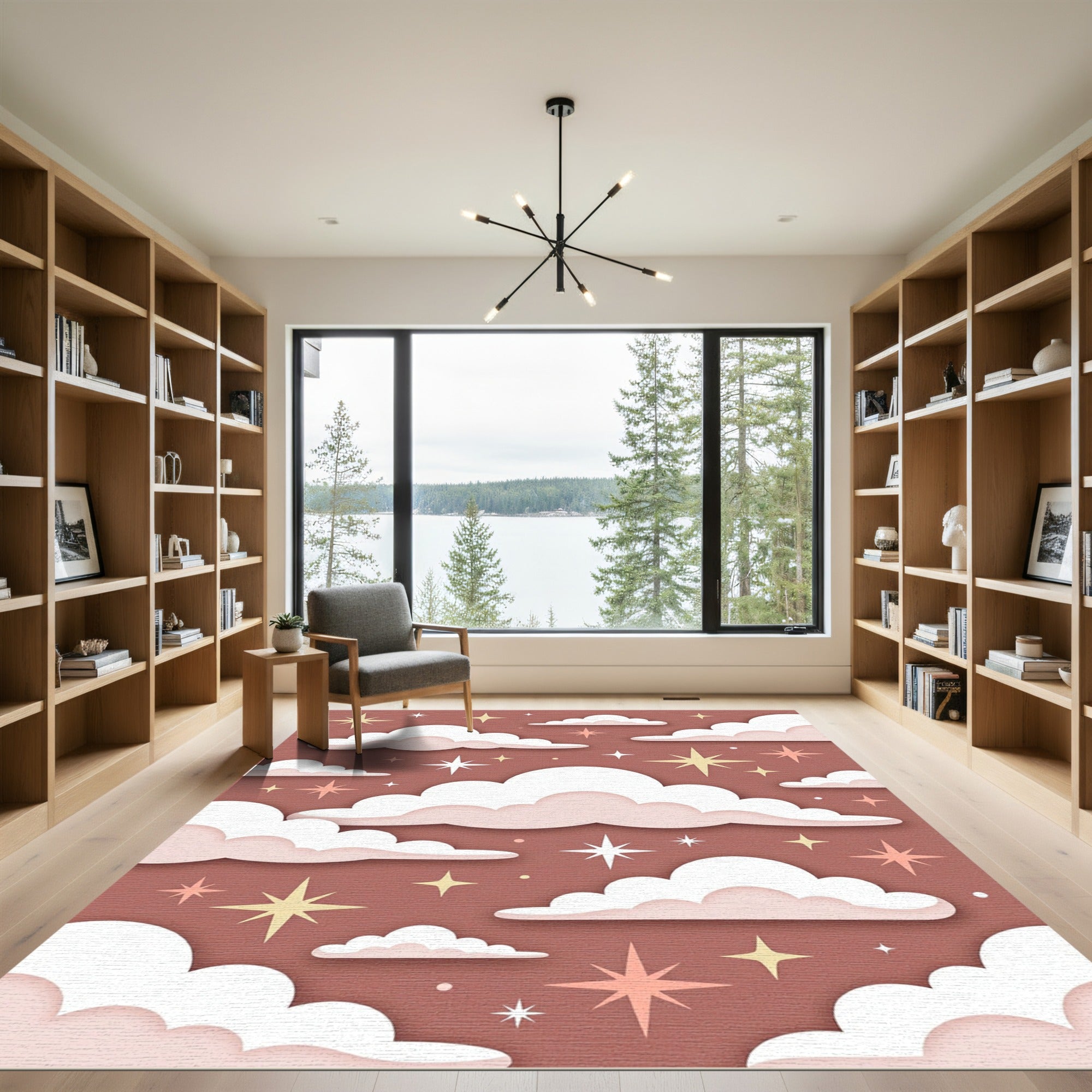 Dreamy Terracotta Celestial Clouds and Stars Rug