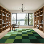 Emerald Green Monochrome Checkerboard Rug