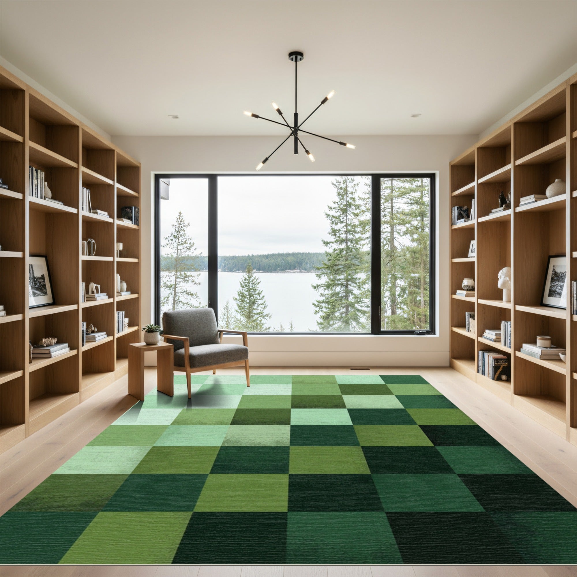 Emerald Green Monochrome Checkerboard Rug
