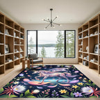 Celestial Unicorn and Petal Floral Meadow Rug