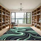 Ethereal Mint and Charcoal Fluid Wave Rug