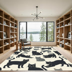 Whimsical Black and Gray Cat Silhouette Rug