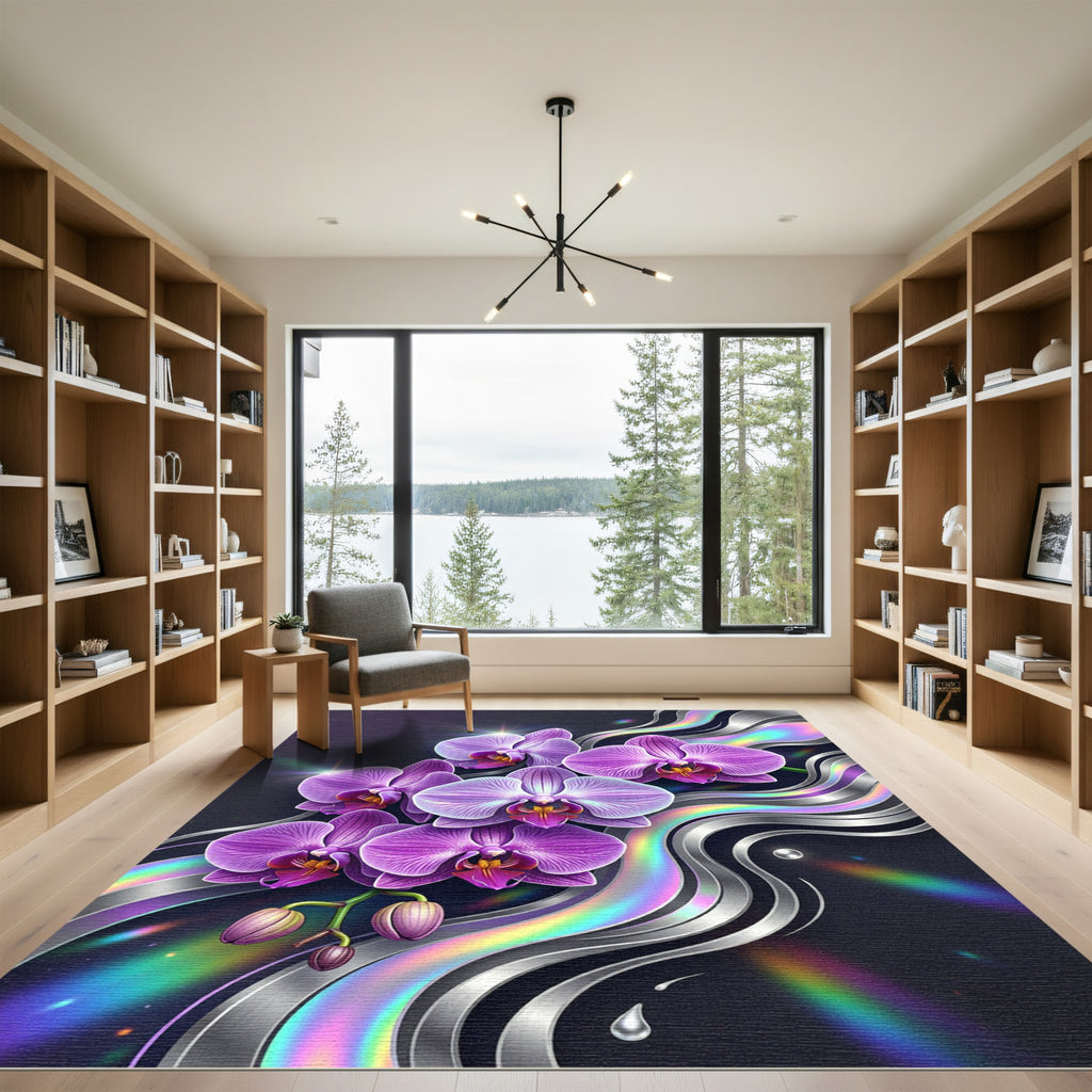 Radiant Purple Orchid Iridescent Silver Waves Rug