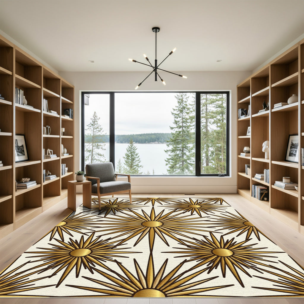 Gold Geometric Radiant Star Burst Rug