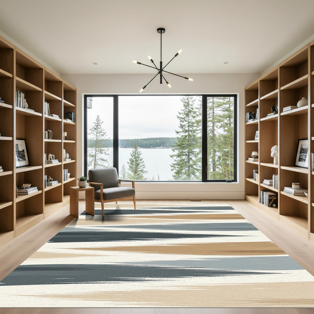 Modern Striped Abstract Earthy Blue Rug