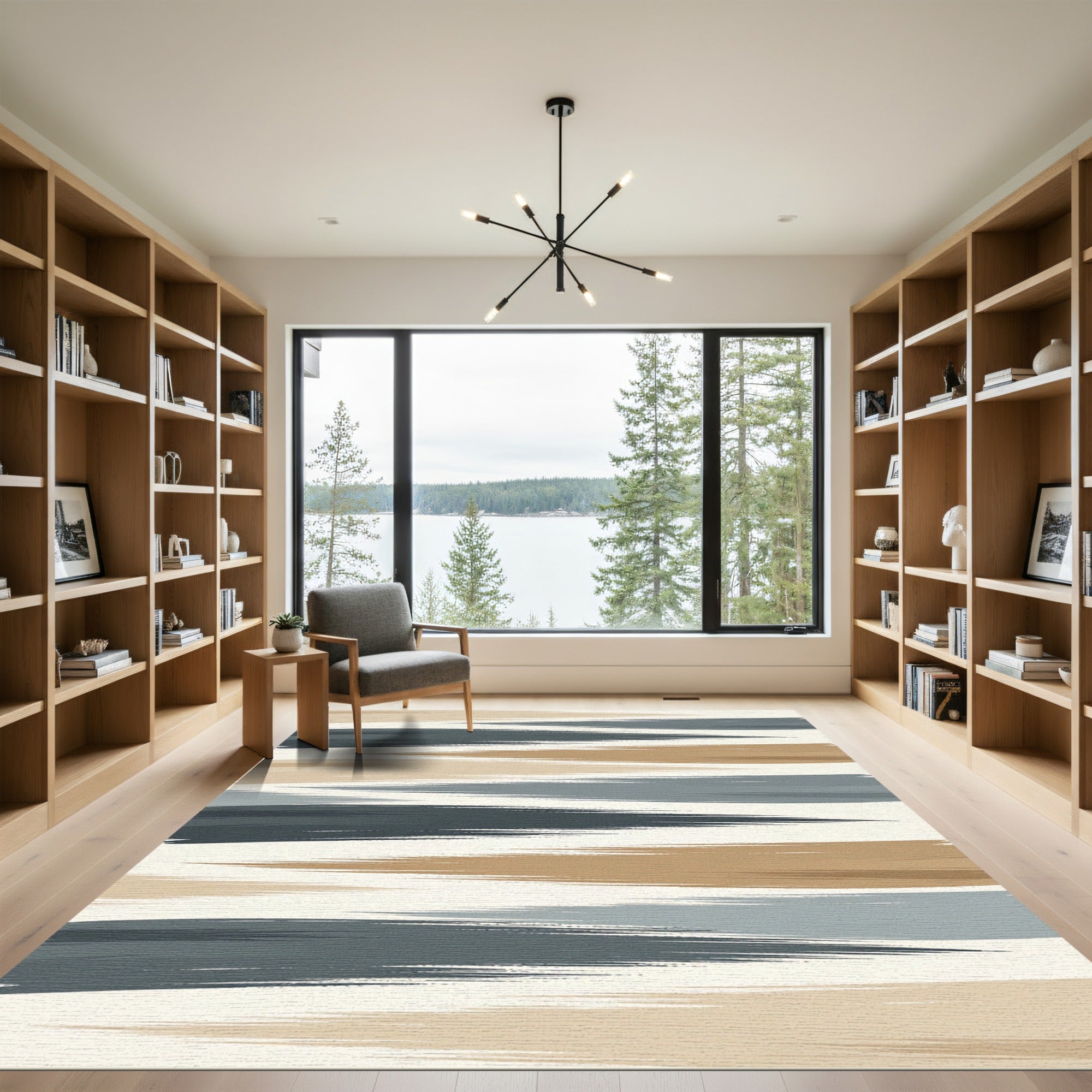 Modern Striped Abstract Earthy Blue Rug