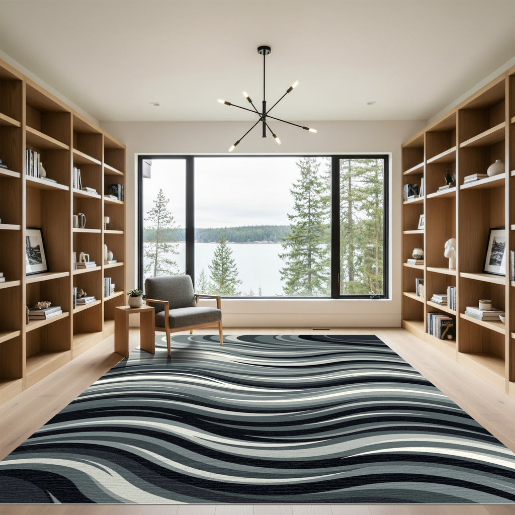 Monochromatic Flowing Curve Lines Rug