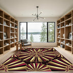 Gold and Burgundy Radiant Fan Medallion Rug