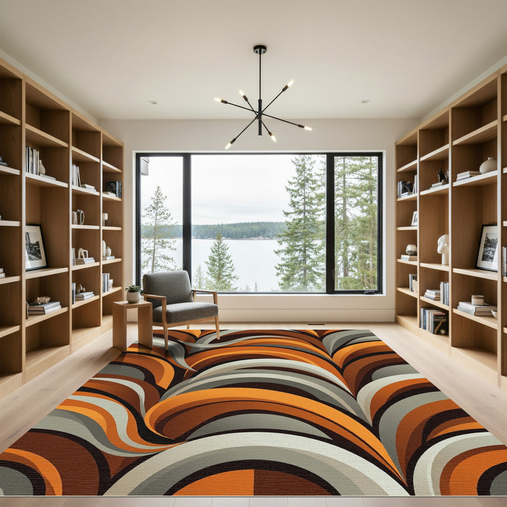 Mid Century Modern Burnt Orange Swirl Rug