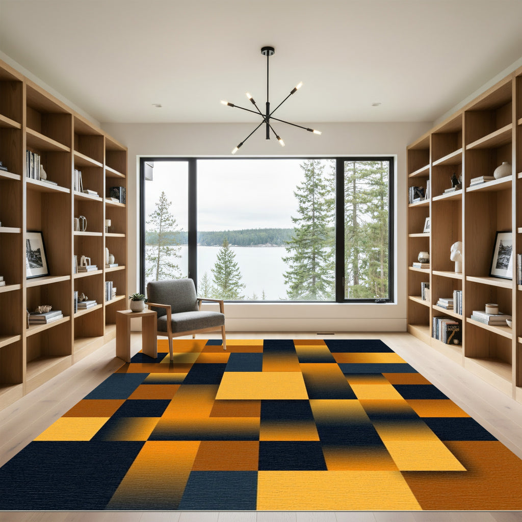 Modern Golden Amber Geometric Block Abstract Rug