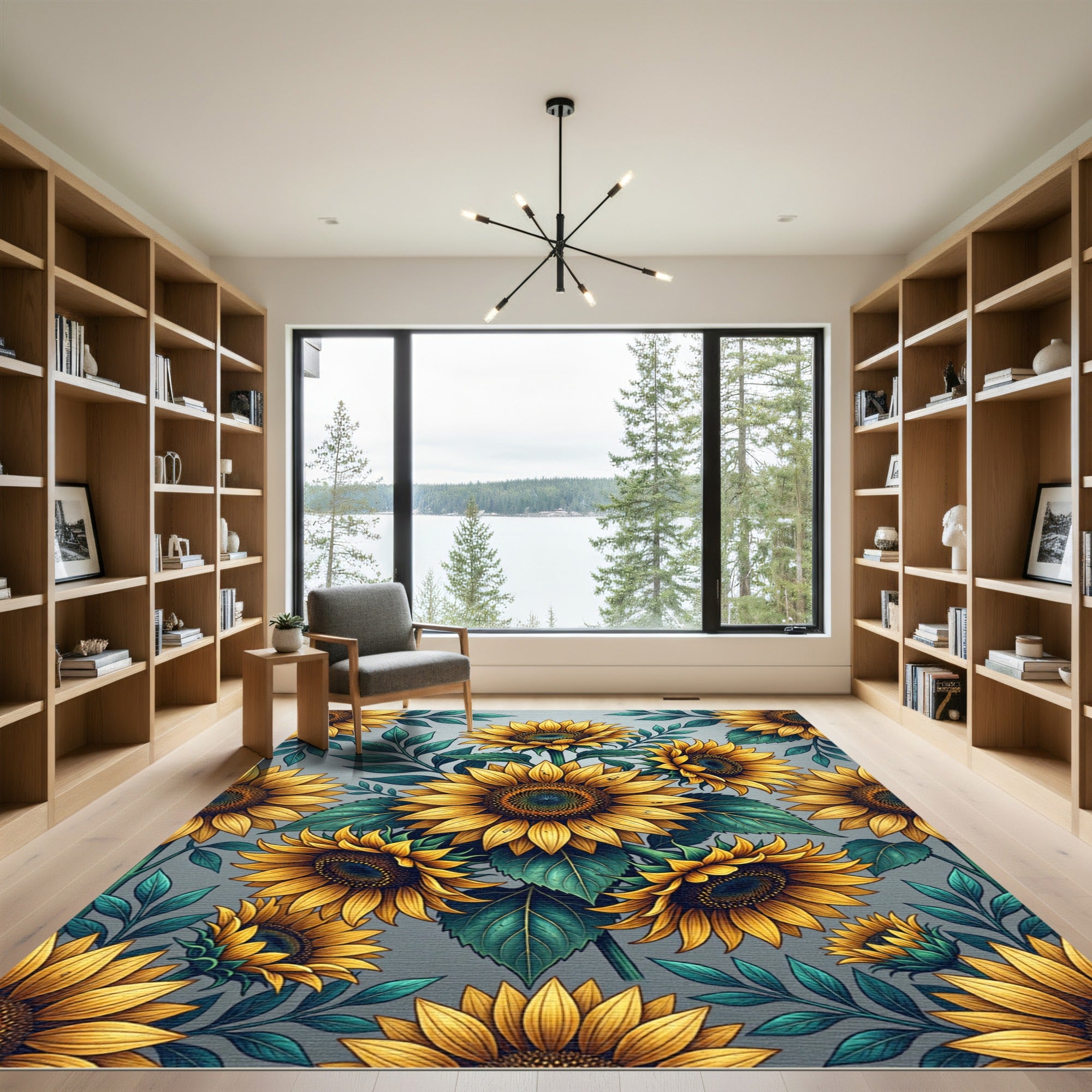 Radiant Sunflower Floral Art Nouveau Rug