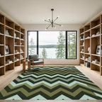 Olive Green Chevron Zigzag Stripe Rug
