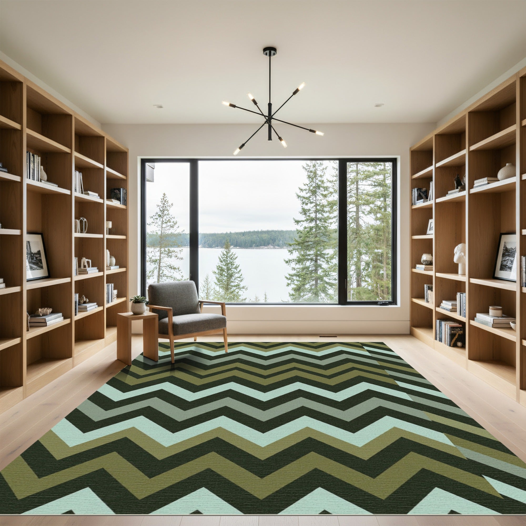 Olive Green Chevron Zigzag Stripe Rug