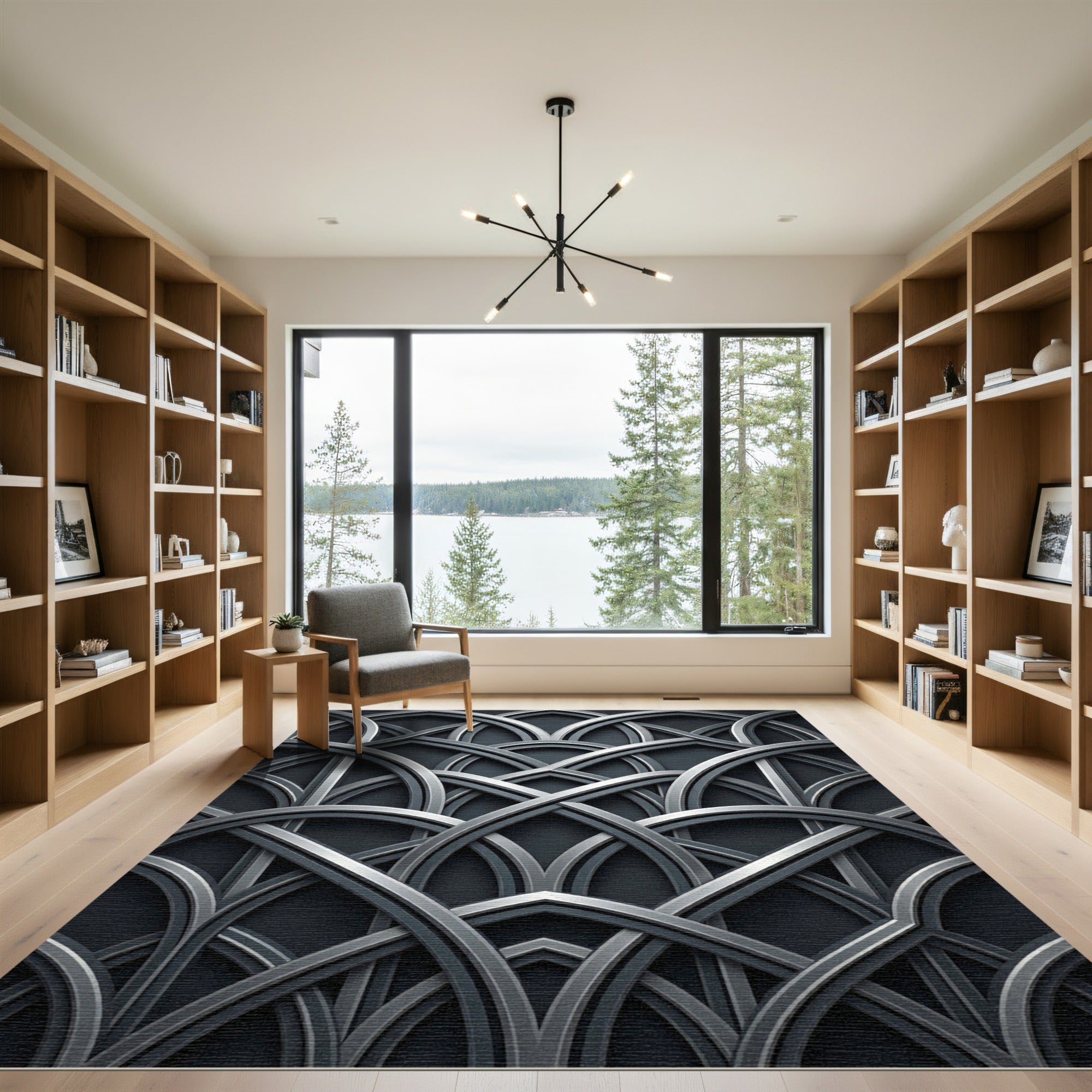 Sophisticated Midnight Silver Interlocking Arch Rug