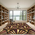 Deep Burgundy Gold Fan Art Deco Rug