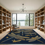 Golden Dragonfly Insect Illustration Navy Rug