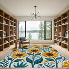 Botanical Yellow Sunflower Folk Art Rug
