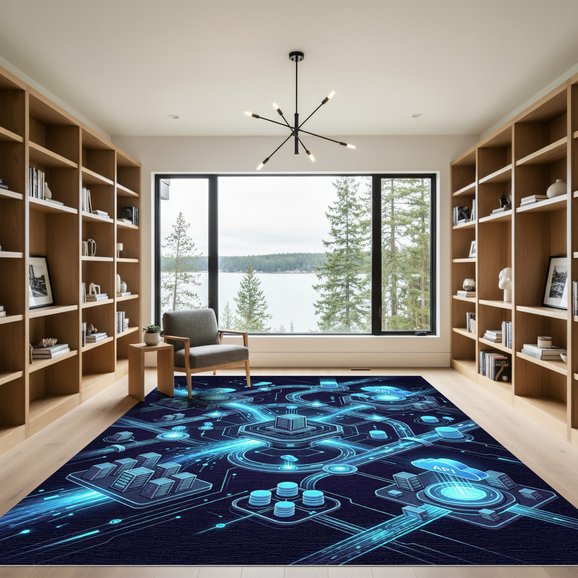 Neon Circuitry Global Data Network Rug