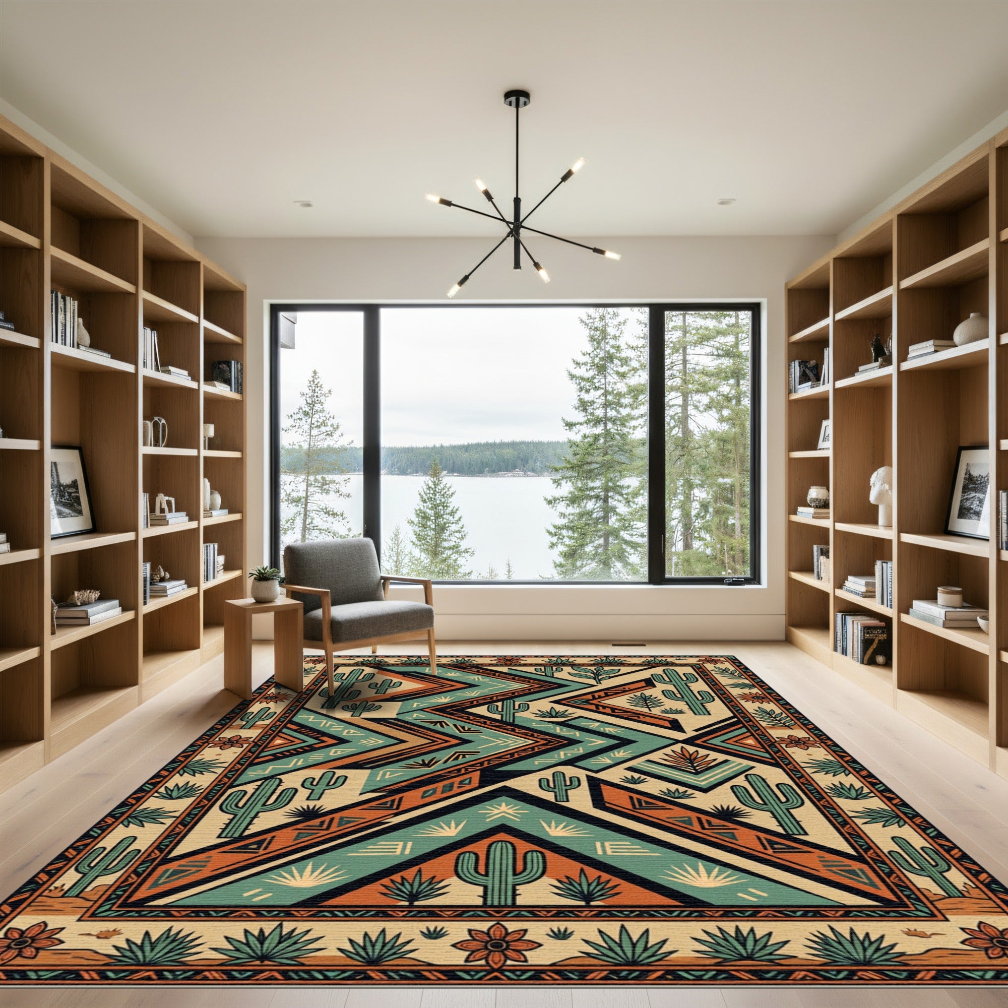 Southwestern Desert Cactus Geometric Area Rug