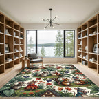 Whimsical Mouse Tea Party Garden Illustration Rug