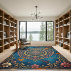 Vintage Teal Floral Heart Medallion Rug