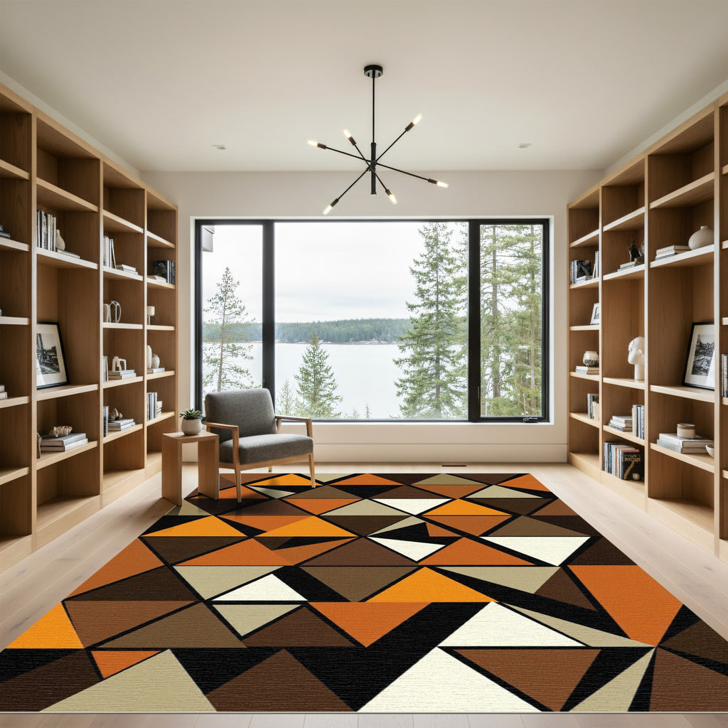 Earthy Orange Geometric Triangles Rug