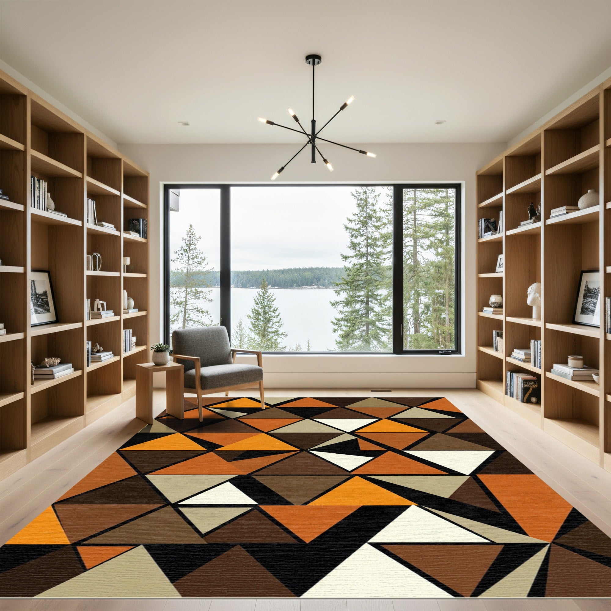 Earthy Orange Geometric Triangles Rug