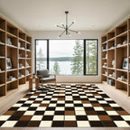 Brown Cream Black Checkerboard Squares Rug