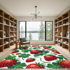 Vibrant Strawberry Field Botanical Illustration Rug
