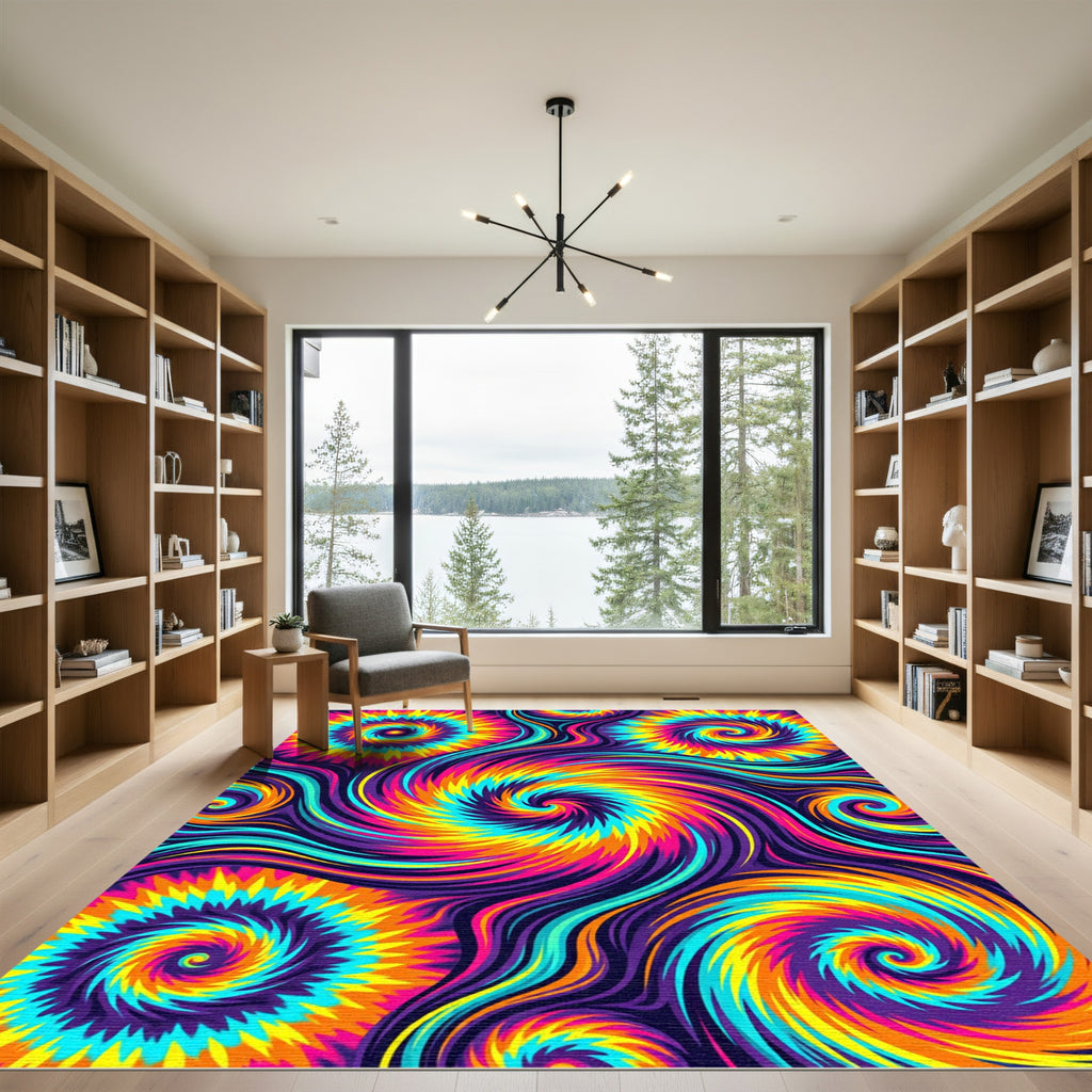 Vibrant Psychedelic Swirling Neon Vortex Rug