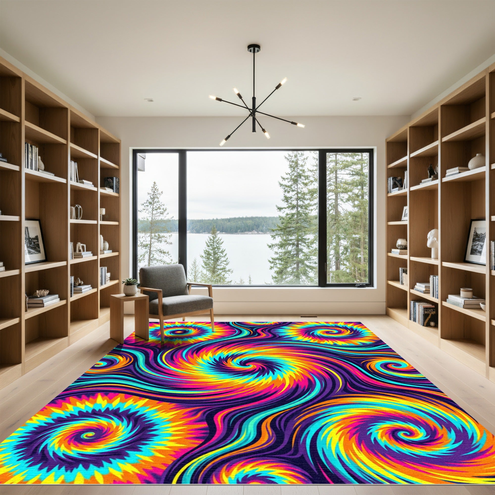 Vibrant Psychedelic Swirling Neon Vortex Rug