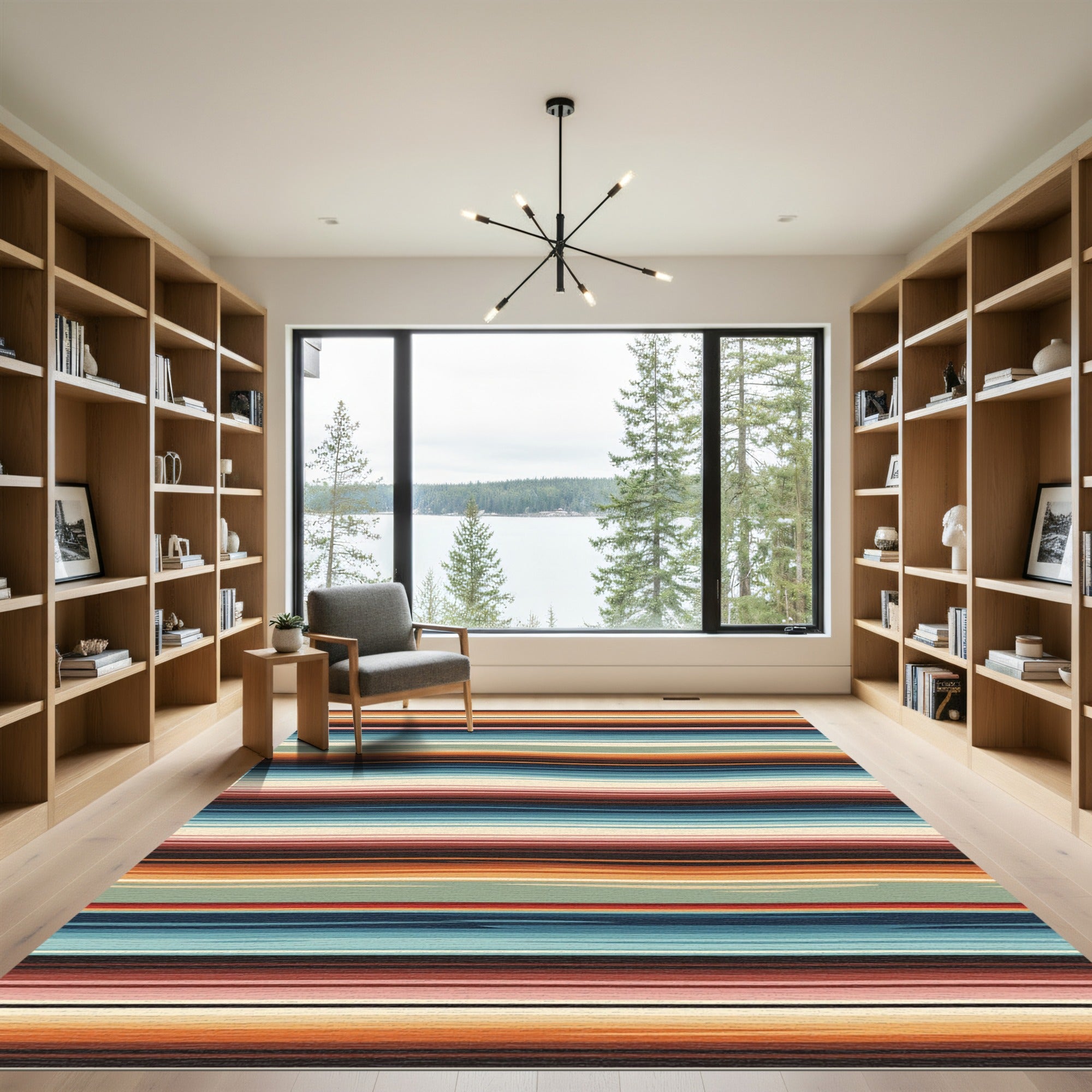 Wavy Earth Tone Striped Area Rug