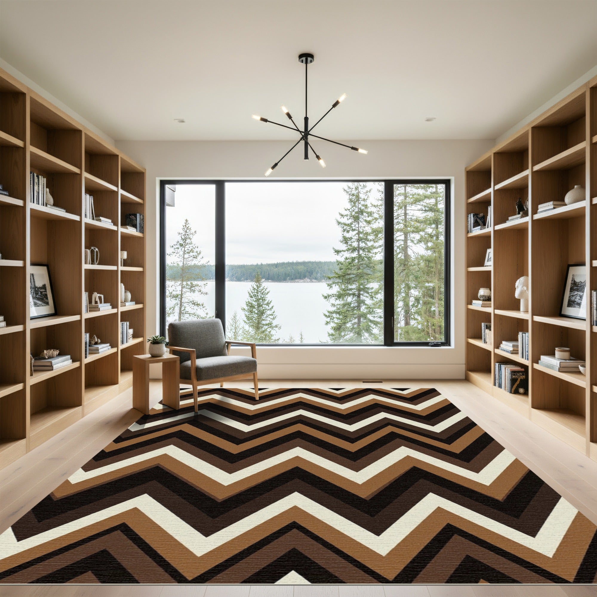 Earthy Geometric Chevron Stripes Rug
