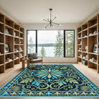 Deep Blue Green Floral Medallion Rug